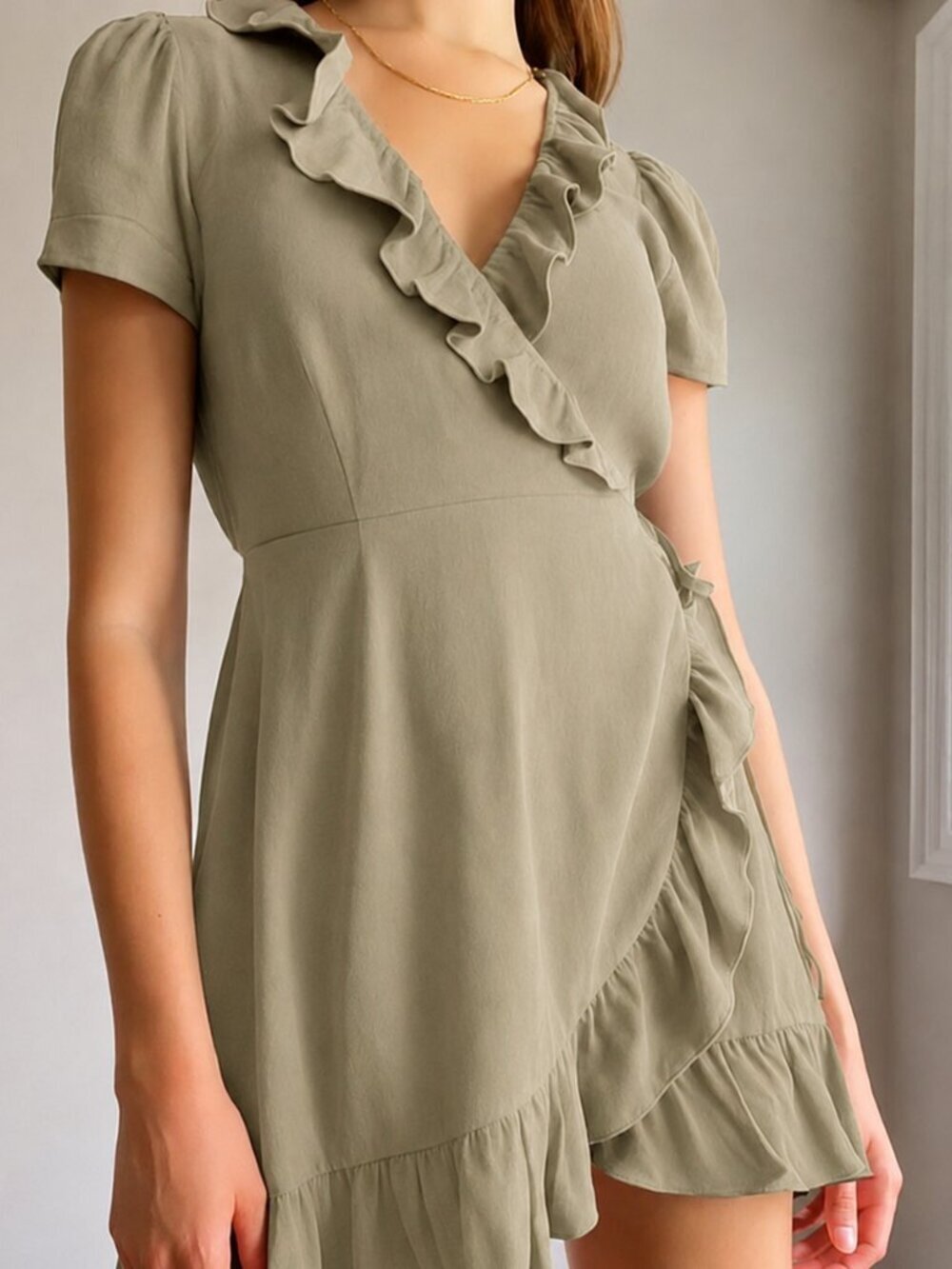 Aritzia Sunday Best New Ruffle Wrap Dress Dry Basil Green Size Small